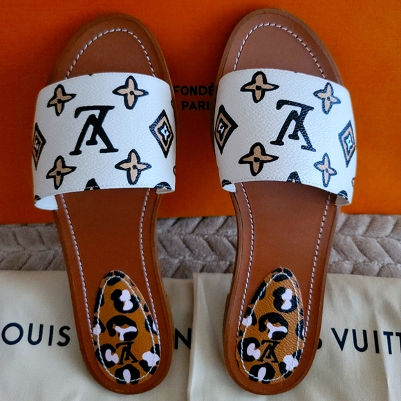 Louis Vuitton Brown Monogram Canvas Lock It Mules Flat Sandals Size 41 Louis  Vuitton